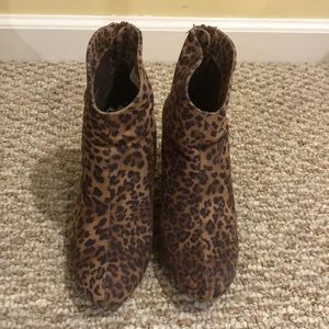 Cheetah print stretch wedge bootie